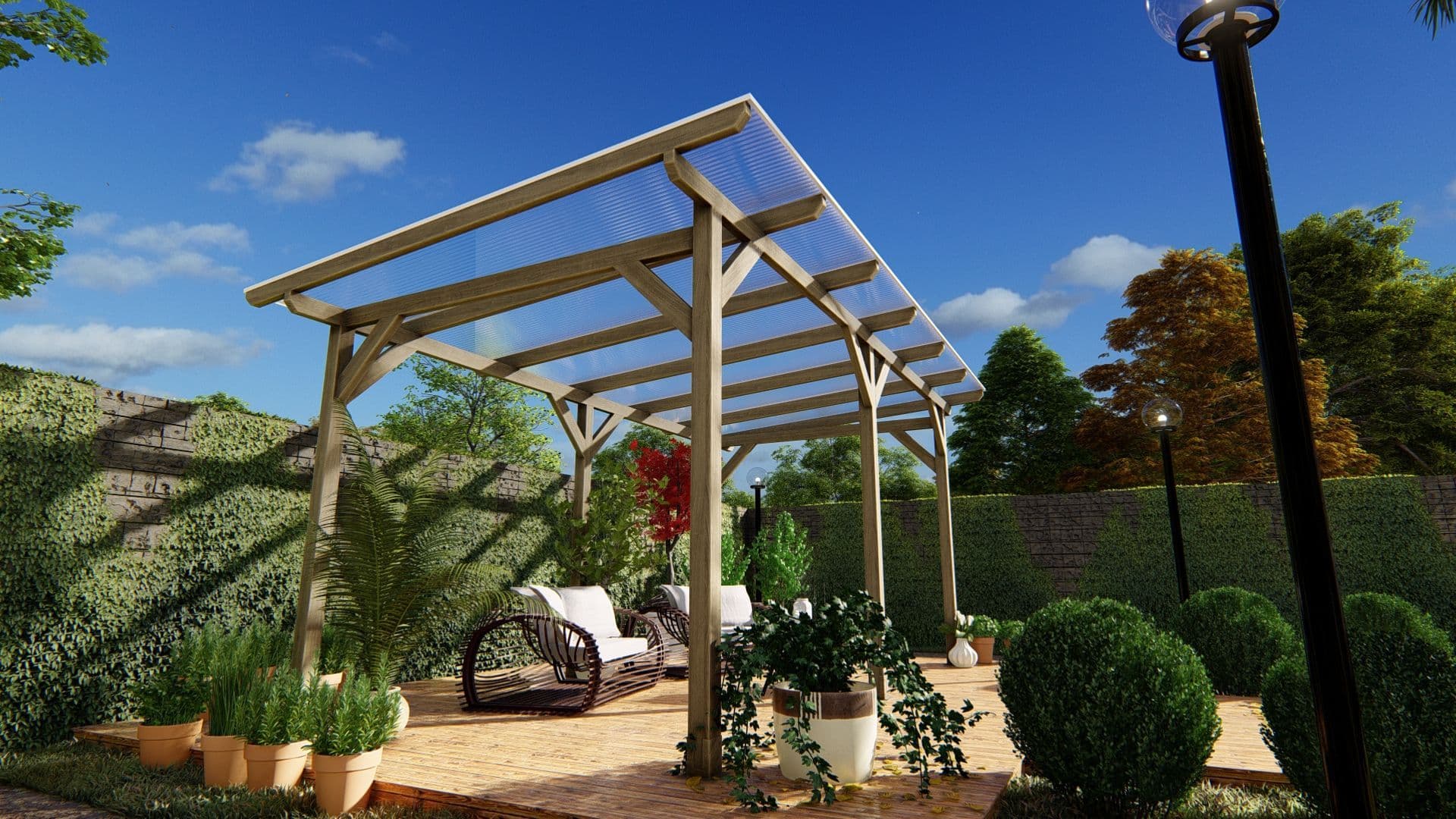 5m X 3m Classic Pergola With Transparent Polycarbonate Roof 5m-x-3m-classic-pergola-with-transparent-polycarbonate-roof